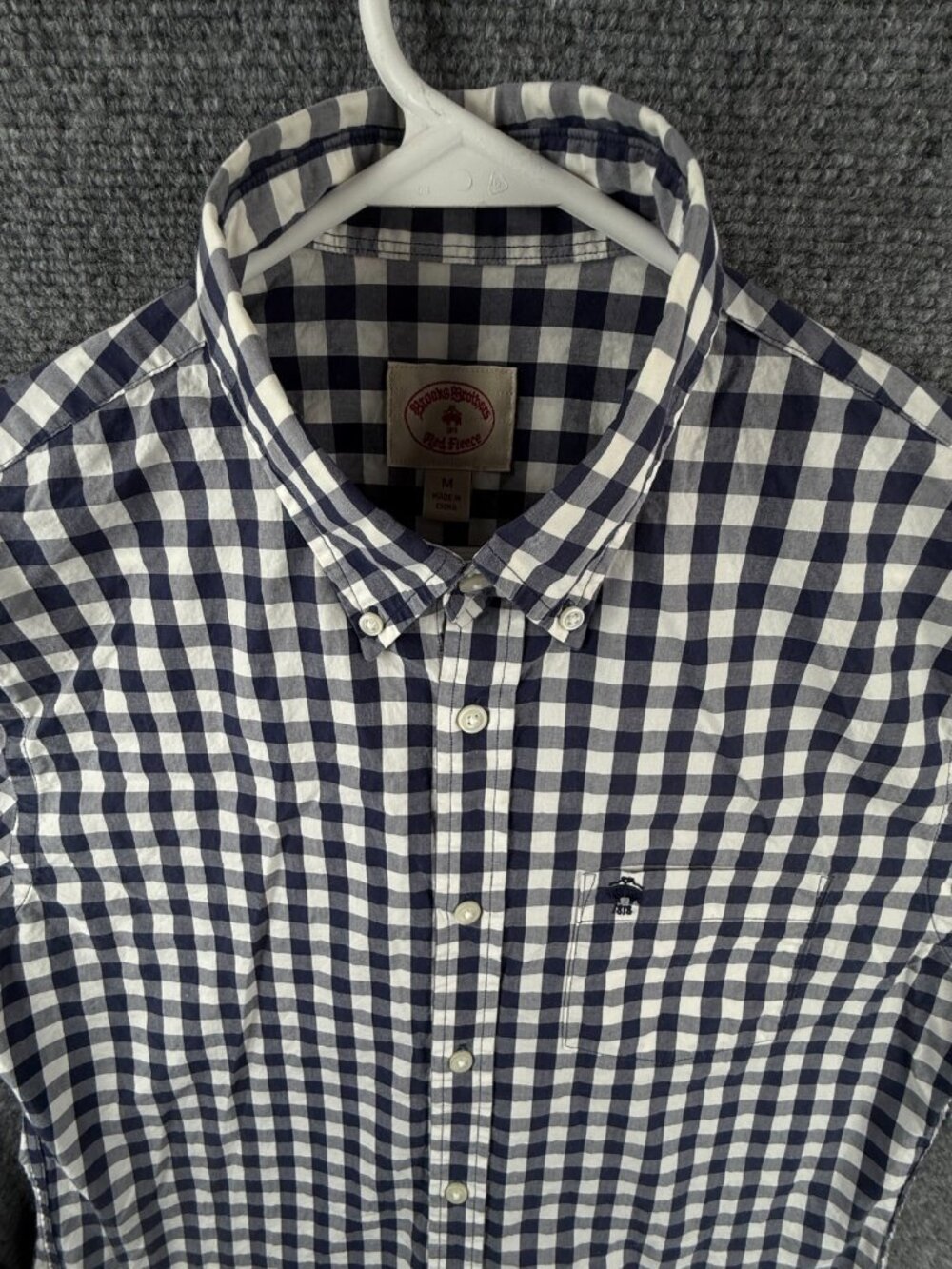 Brooks Brothers Red Fleece Medium Blue Check Long Sleeve Button Up Embroidery